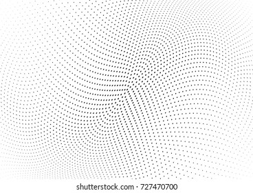 Abstract halftone wave dotted background. Futuristic twisted grunge pattern, dot, circles.  Vector modern optical pop art texture for posters, business cards, cover, labels mock-up, stickers layout