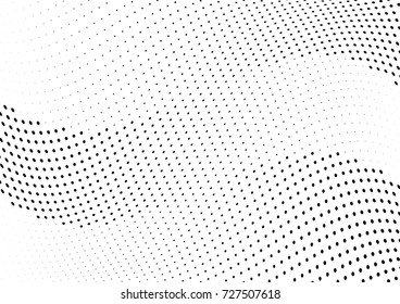 Abstract halftone wave dotted background. Futuristic twisted grunge pattern, dot, circles.  Vector modern optical pop art texture for posters, business cards, cover, labels mock-up, stickers layout