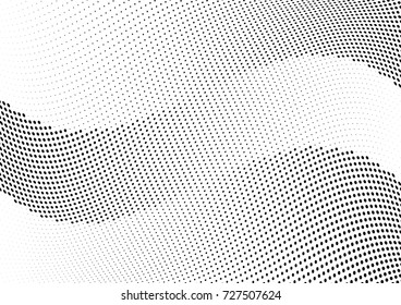 Abstract halftone wave dotted background. Futuristic twisted grunge pattern, dot, circles.  Vector modern optical pop art texture for posters, business cards, cover, labels mock-up, stickers layout