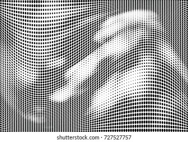 Abstract halftone wave dotted background. Futuristic twisted grunge pattern, dot, circles.  Vector modern optical pop art texture for posters, business cards, cover, labels mock-up, stickers layout