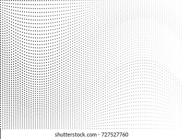 Abstract halftone wave dotted background. Futuristic twisted grunge pattern, dot, circles.  Vector modern optical pop art texture for posters, business cards, cover, labels mock-up, stickers layout
