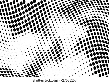 Abstract halftone wave dotted background. Futuristic twisted grunge pattern, dot, circles.  Vector modern optical pop art texture for posters, business cards, cover, labels mock-up, stickers layout
