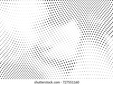 Abstract halftone wave dotted background. Futuristic twisted grunge pattern, dot, circles.  Vector modern optical pop art texture for posters, business cards, cover, labels mock-up, stickers layout