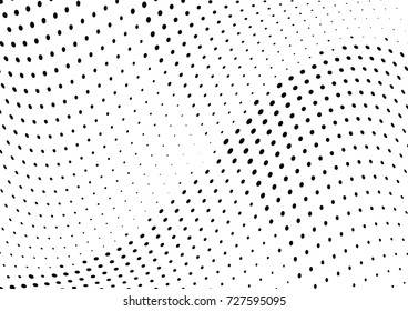 Abstract halftone wave dotted background. Futuristic twisted grunge pattern, dot, circles.  Vector modern optical pop art texture for posters, business cards, cover, labels mock-up, stickers layout