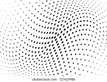 Abstract halftone wave dotted background. Futuristic twisted grunge pattern, dot, circles.  Vector modern optical pop art texture for posters, business cards, cover, labels mock-up, stickers layout