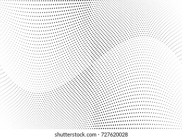 Abstract halftone wave dotted background. Futuristic twisted grunge pattern, dot, circles.  Vector modern optical pop art texture for posters, business cards, cover, labels mock-up, stickers layout
