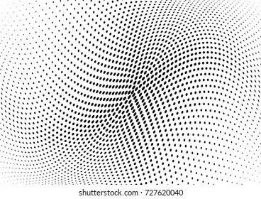 Abstract halftone wave dotted background. Futuristic twisted grunge pattern, dot, circles.  Vector modern optical pop art texture for posters, business cards, cover, labels mock-up, stickers layout