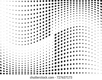 Abstract halftone wave dotted background. Futuristic twisted grunge pattern, dot, circles.  Vector modern optical pop art texture for posters, business cards, cover, labels mock-up, stickers layout
