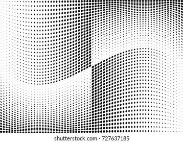 Abstract halftone wave dotted background. Futuristic twisted grunge pattern, dot, circles.  Vector modern optical pop art texture for posters, business cards, cover, labels mock-up, stickers layout