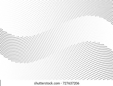 Abstract halftone wave dotted background. Futuristic twisted grunge pattern, dot, circles.  Vector modern optical pop art texture for posters, business cards, cover, labels mock-up, stickers layout