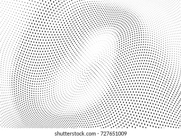 Abstract halftone wave dotted background. Futuristic twisted grunge pattern, dot, circles.  Vector modern optical pop art texture for posters, business cards, cover, labels mock-up, stickers layout