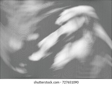 Abstract halftone wave dotted background. Futuristic twisted grunge pattern, dot, circles.  Vector modern optical pop art texture for posters, business cards, cover, labels mock-up, stickers layout