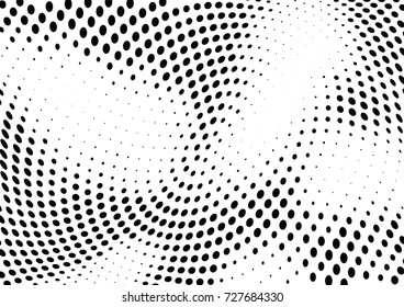 Abstract halftone wave dotted background. Futuristic twisted grunge pattern, dot, circles.  Vector modern optical pop art texture for posters, business cards, cover, labels mock-up, stickers layout