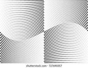 Abstract halftone wave dotted background. Futuristic twisted grunge pattern, dot, circles.  Vector modern optical pop art texture for posters, business cards, cover, labels mock-up, stickers layout