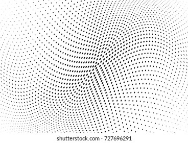 Abstract halftone wave dotted background. Futuristic twisted grunge pattern, dot, circles.  Vector modern optical pop art texture for posters, business cards, cover, labels mock-up, stickers layout