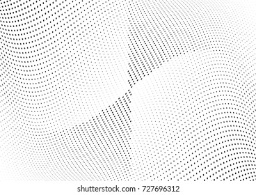 Abstract halftone wave dotted background. Futuristic twisted grunge pattern, dot, circles.  Vector modern optical pop art texture for posters, business cards, cover, labels mock-up, stickers layout