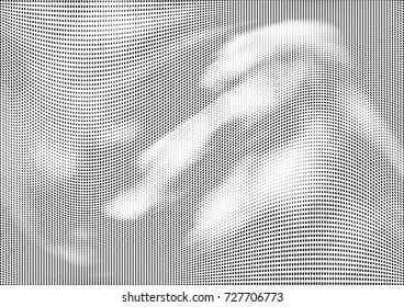 Abstract halftone wave dotted background. Futuristic twisted grunge pattern, dot, circles.  Vector modern optical pop art texture for posters, business cards, cover, labels mock-up, stickers layout