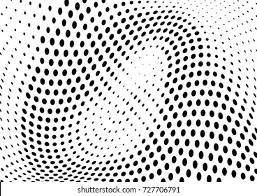 Abstract halftone wave dotted background. Futuristic twisted grunge pattern, dot, circles.  Vector modern optical pop art texture for posters, business cards, cover, labels mock-up, stickers layout