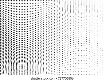 Abstract halftone wave dotted background. Futuristic twisted grunge pattern, dot, circles.  Vector modern optical pop art texture for posters, business cards, cover, labels mock-up, stickers layout
