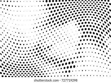 Abstract halftone wave dotted background. Futuristic twisted grunge pattern, dot, circles.  Vector modern optical pop art texture for posters, business cards, cover, labels mock-up, stickers layout