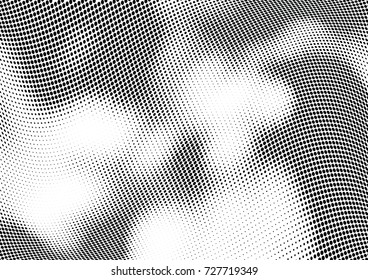 Abstract halftone wave dotted background. Futuristic twisted grunge pattern, dot, circles.  Vector modern optical pop art texture for posters, business cards, cover, labels mock-up, stickers layout