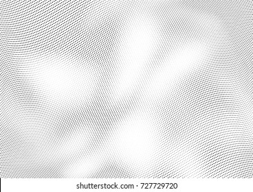 Abstract halftone wave dotted background. Futuristic twisted grunge pattern, dot, circles.  Vector modern optical pop art texture for posters, business cards, cover, labels mock-up, stickers layout