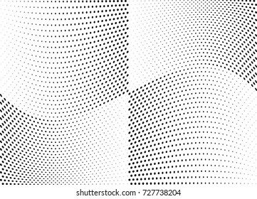 Abstract halftone wave dotted background. Futuristic twisted grunge pattern, dot, circles.  Vector modern optical pop art texture for posters, business cards, cover, labels mock-up, stickers layout