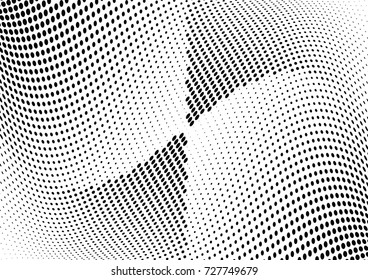 Abstract halftone wave dotted background. Futuristic twisted grunge pattern, dot, circles.  Vector modern optical pop art texture for posters, business cards, cover, labels mock-up, stickers layout