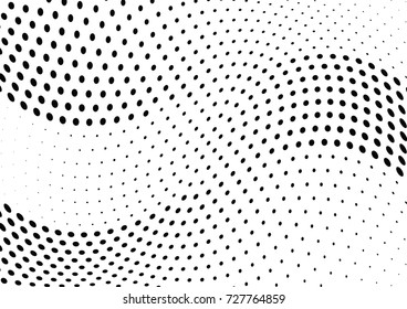 Abstract halftone wave dotted background. Futuristic twisted grunge pattern, dot, circles.  Vector modern optical pop art texture for posters, business cards, cover, labels mock-up, stickers layout