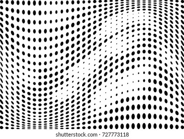Abstract halftone wave dotted background. Futuristic twisted grunge pattern, dot, circles.  Vector modern optical pop art texture for posters, business cards, cover, labels mock-up, stickers layout