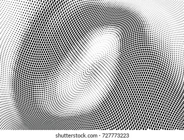 Abstract halftone wave dotted background. Futuristic twisted grunge pattern, dot, circles.  Vector modern optical pop art texture for posters, business cards, cover, labels mock-up, stickers layout