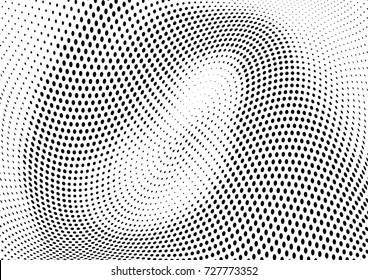Abstract halftone wave dotted background. Futuristic twisted grunge pattern, dot, circles.  Vector modern optical pop art texture for posters, business cards, cover, labels mock-up, stickers layout