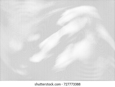 Abstract halftone wave dotted background. Futuristic twisted grunge pattern, dot, circles.  Vector modern optical pop art texture for posters, business cards, cover, labels mock-up, stickers layout