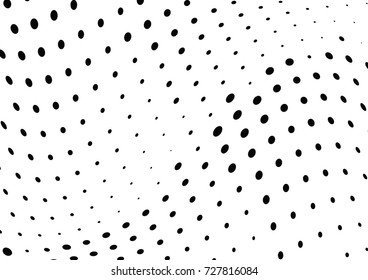 Abstract halftone wave dotted background. Futuristic twisted grunge pattern, dot, circles.  Vector modern optical pop art texture for posters, business cards, cover, labels mock-up, stickers layout