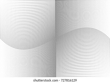 Abstract halftone wave dotted background. Futuristic twisted grunge pattern, dot, circles.  Vector modern optical pop art texture for posters, business cards, cover, labels mock-up, stickers layout