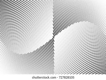 Abstract halftone wave dotted background. Futuristic twisted grunge pattern, dot, circles.  Vector modern optical pop art texture for posters, business cards, cover, labels mock-up, stickers layout