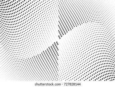 Abstract halftone wave dotted background. Futuristic twisted grunge pattern, dot, circles.  Vector modern optical pop art texture for posters, business cards, cover, labels mock-up, stickers layout