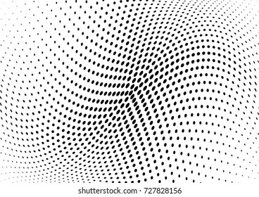 Abstract halftone wave dotted background. Futuristic twisted grunge pattern, dot, circles.  Vector modern optical pop art texture for posters, business cards, cover, labels mock-up, stickers layout