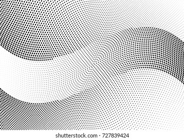 Abstract halftone wave dotted background. Futuristic twisted grunge pattern, dot, circles.  Vector modern optical pop art texture for posters, business cards, cover, labels mock-up, stickers layout