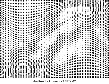 Abstract halftone wave dotted background. Futuristic twisted grunge pattern, dot, circles.  Vector modern optical pop art texture for posters, business cards, cover, labels mock-up, stickers layout