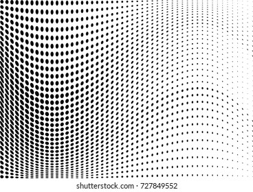 Abstract halftone wave dotted background. Futuristic twisted grunge pattern, dot, circles.  Vector modern optical pop art texture for posters, business cards, cover, labels mock-up, stickers layout