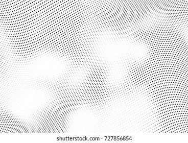 Abstract halftone wave dotted background. Futuristic twisted grunge pattern, dot, circles.  Vector modern optical pop art texture for posters, business cards, cover, labels mock-up, stickers layout