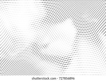 Abstract halftone wave dotted background. Futuristic twisted grunge pattern, dot, circles.  Vector modern optical pop art texture for posters, business cards, cover, labels mock-up, stickers layout