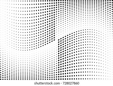 Abstract halftone wave dotted background. Futuristic twisted grunge pattern, dot, circles.  Vector modern optical pop art texture for posters, business cards, cover, labels mock-up, stickers layout