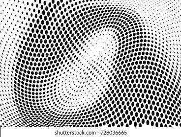Abstract halftone wave dotted background. Futuristic twisted grunge pattern, dot, circles.  Vector modern optical pop art texture for posters, business cards, cover, labels mock-up, stickers layout