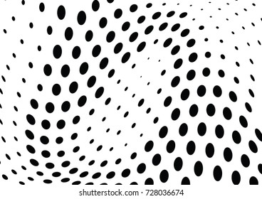 Abstract halftone wave dotted background. Futuristic twisted grunge pattern, dot, circles.  Vector modern optical pop art texture for posters, business cards, cover, labels mock-up, stickers layout