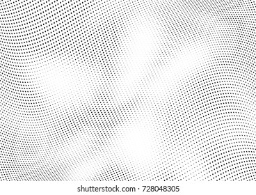 Abstract halftone wave dotted background. Futuristic twisted grunge pattern, dot, circles.  Vector modern optical pop art texture for posters, business cards, cover, labels mock-up, stickers layout