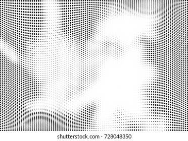 Abstract halftone wave dotted background. Futuristic twisted grunge pattern, dot, circles.  Vector modern optical pop art texture for posters, business cards, cover, labels mock-up, stickers layout