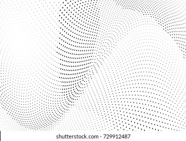 Abstract halftone wave dotted background. Futuristic twisted grunge pattern, dot, circles.  Vector modern optical pop art texture for posters, business cards, cover, labels mock-up, stickers layout