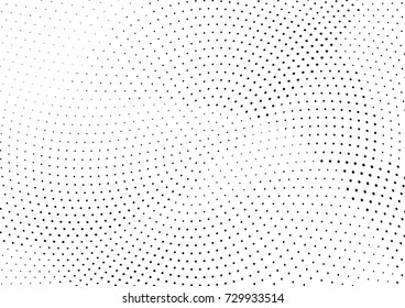 Abstract halftone wave dotted background. Futuristic twisted grunge pattern, dot, circles.  Vector modern optical pop art texture for posters, business cards, cover, labels mock-up, stickers layout